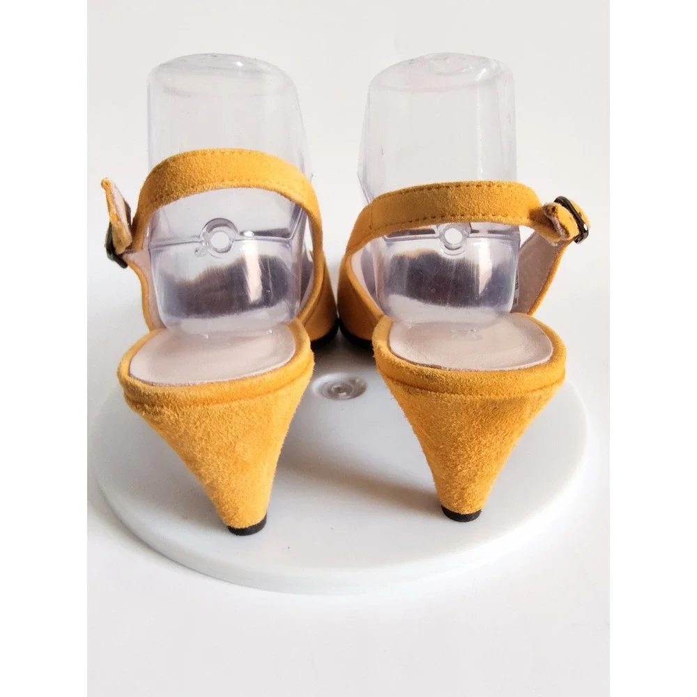 New Ecco Pumps 10 Slingback Kitten Heel Mustard Yellow Suede Pointed Toe Shoes